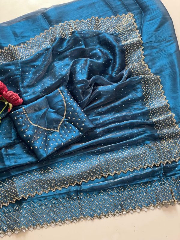 DF 3467 Blue Color Jimmy Choo Full Zarkhan Diamond Work Saree Casual, Wedding, Festive, Events . Expected Delivery  4-6 Working Days @2099/- only                                                                                | Sarees, Bollywood Sarees, Creative Sarees, Designer Sarees, Embroidered Sarees, Ethnic Saree, Modern Digital sarees, Party Wear Sarees