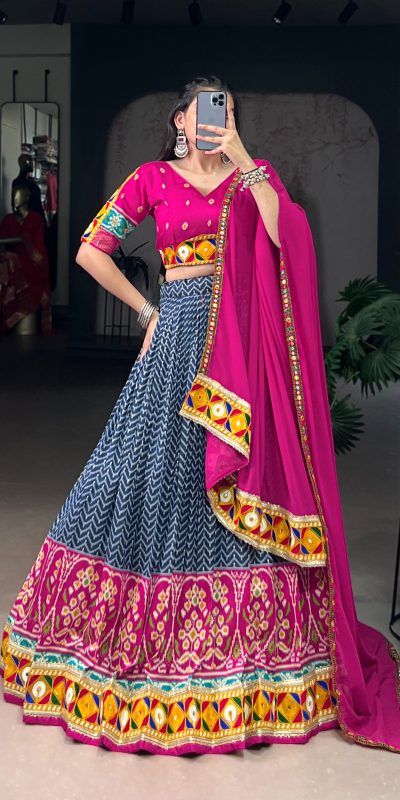 LNB 1742 Blue Color Tasar Silk Foil Print Original Mirror Gamthi  Work Lehenga Choli Wedding, Party, Festive, Events Etc. Delivery 4-6 Working Days Rs 3049 | Lehenga, Bollywood Lehenga, Creative Lehenga, Designer Lehenga, Embroidered Lehenga, Party Wear Lehenga