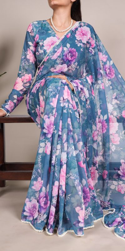 YNF 7010 Blue Color Weightless Marbal Floral Printed Pearl Lace Saree Casual, Wedding, Festive, Events . Expected Delivery  4-6 Working Days @1599/- only                                                                                | Sarees, Bollywood Sarees, Creative Sarees, Designer Sarees, Embroidered Sarees, Ethnic Saree, Modern Digital sarees, Party Wear Sarees