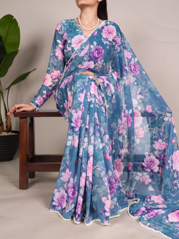 YNF 7010 Blue Color Weightless Marbal Floral Printed Pearl Lace Saree Casual, Wedding, Festive, Events . Expected Delivery  4-6 Working Days @1599/- only                                                                                | Sarees, Bollywood Sarees, Creative Sarees, Designer Sarees, Embroidered Sarees, Ethnic Saree, Modern Digital sarees, Party Wear Sarees