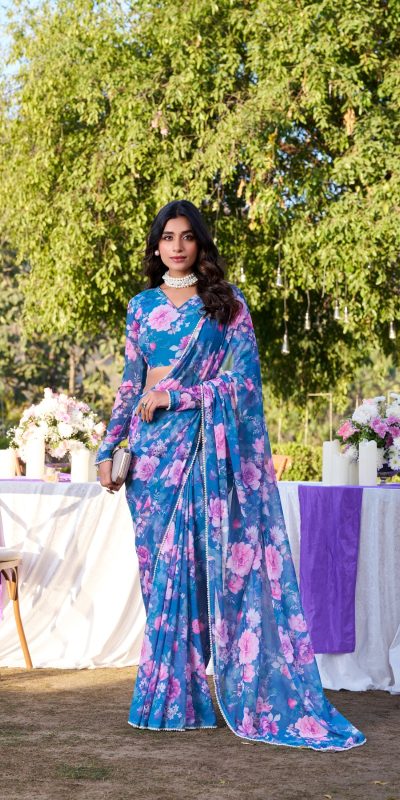 YNF 7010 Blue Color Weightless Marbal Floral Printed Pearl Lace Saree Casual, Wedding, Festive, Events . Expected Delivery  4-6 Working Days @1599/- only                                                                                | Sarees, Bollywood Sarees, Creative Sarees, Designer Sarees, Embroidered Sarees, Ethnic Saree, Modern Digital sarees, Party Wear Sarees