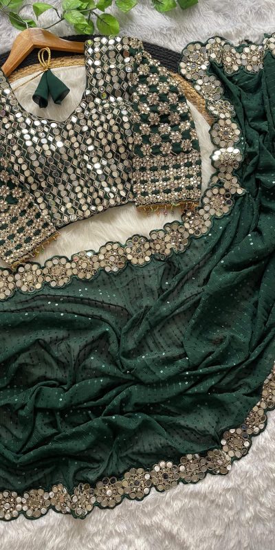 DF 3429 Bottle Green Color Faux Georgette 5mm Sequence Work Saree Casual, Wedding, Festive, Events . Expected Delivery  4-6 Working Days @2199/- only                                                 | Sarees, Bollywood Sarees, Creative Sarees, Designer Sarees, Embroidered Sarees, Ethnic Saree, Modern Digital sarees, Party Wear Sarees