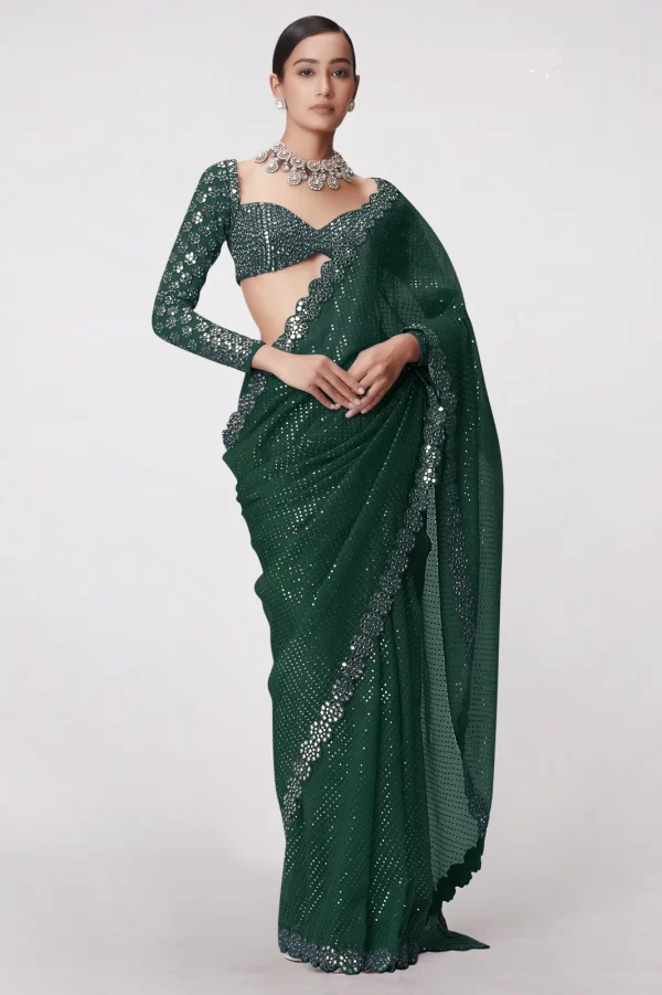 DF 3429 Bottle Green Color Faux Georgette 5mm Sequence Work Saree Casual, Wedding, Festive, Events . Expected Delivery  4-6 Working Days @2199/- only                                                 | Sarees, Bollywood Sarees, Creative Sarees, Designer Sarees, Embroidered Sarees, Ethnic Saree, Modern Digital sarees, Party Wear Sarees