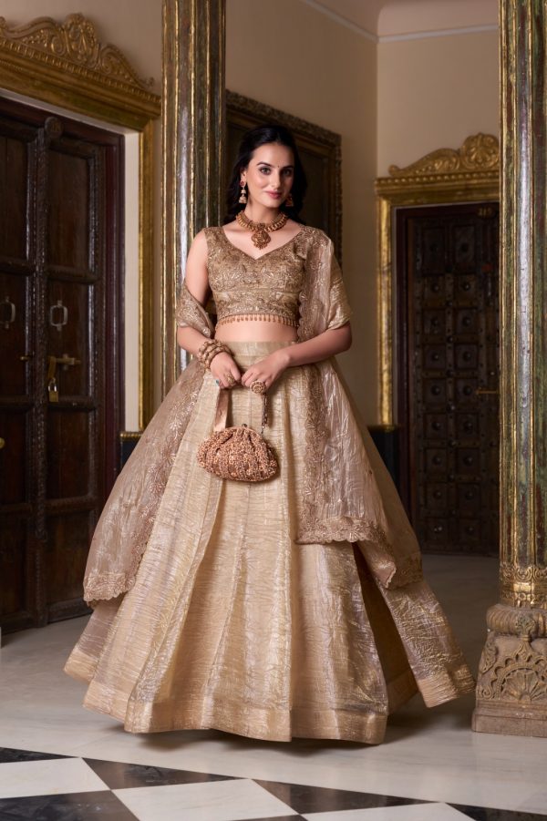 LNB 1430 Chiku Color Gold Crush Plain Canvas Lehenga Choli Wedding, Party, Festive, Events Etc. Delivery 4-6 Working Days Rs 3199 | Lehenga, Bollywood Lehenga, Creative Lehenga, Designer Lehenga, Embroidered Lehenga, Party Wear Lehenga