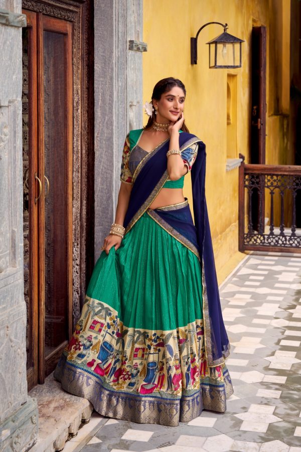 LNB 1242 Firozi Color Poly Chanderi Kalamkari Printed Zari Weaving Work Lehenga Choli Wedding, Party, Festive, Events Etc. Delivery 4-6 Working Days Rs 1899 | Lehenga, Bollywood Lehenga, Creative Lehenga, Designer Lehenga, Embroidered Lehenga, Party Wear Lehenga