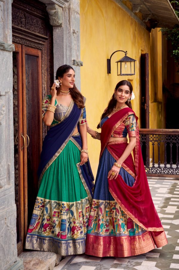 LNB 1242 Firozi Color Poly Chanderi Kalamkari Printed Zari Weaving Work Lehenga Choli Wedding, Party, Festive, Events Etc. Delivery 4-6 Working Days Rs 1899 | Lehenga, Bollywood Lehenga, Creative Lehenga, Designer Lehenga, Embroidered Lehenga, Party Wear Lehenga