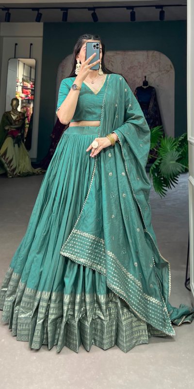 LNB 1906 Firozi Color Pure Chanderi Plain With Zari Weaving Work Border Lehenga Choli Wedding, Party, Festive, Events Etc. Delivery 4-6 Working Days Rs 1999 | Lehenga, Bollywood Lehenga, Creative Lehenga, Designer Lehenga, Embroidered Lehenga, Party Wear Lehenga