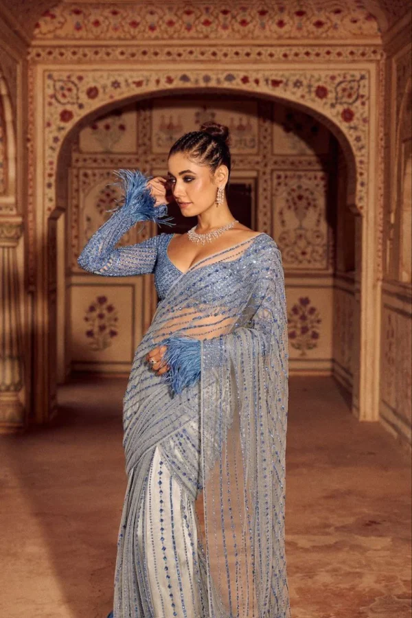 DF 3446 Firozi Color Mono Net 5mm Multy & Sequins Embroidery Work Saree Casual, Wedding, Festive, Events . Expected Delivery  4-6 Working Days @1759/- only                                                                                | Sarees, Bollywood Sarees, Creative Sarees, Designer Sarees, Embroidered Sarees, Ethnic Saree, Modern Digital sarees, Party Wear Sarees