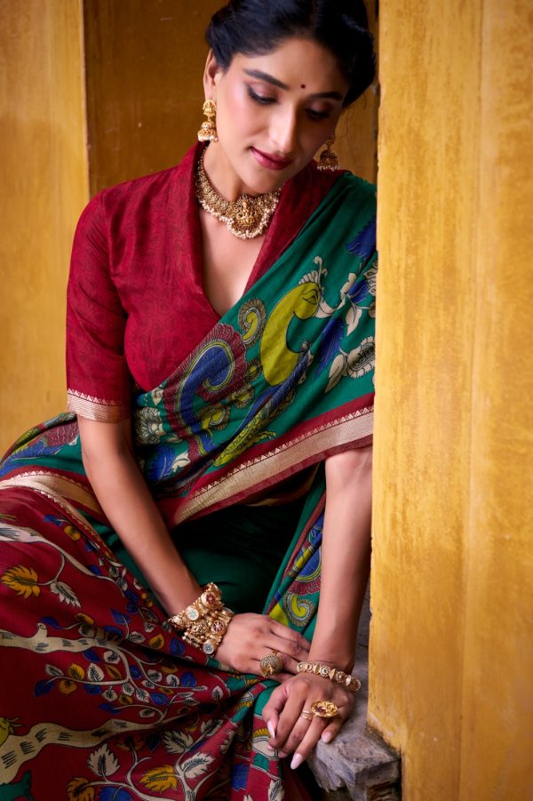 YNF 7048 Firozi Color Polyester Chanderi Kalamkari Weaving Work Saree Casual, Wedding, Festive, Events . Expected Delivery  4-6 Working Days @1499/- only                                | Sarees, Bollywood Sarees, Creative Sarees, Designer Sarees, Embroidered Sarees, Ethnic Saree, Modern Digital sarees, Party Wear Sarees