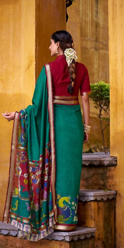 YNF 7048 Firozi Color Polyester Chanderi Kalamkari Weaving Work Saree Casual, Wedding, Festive, Events . Expected Delivery  4-6 Working Days @1499/- only                                | Sarees, Bollywood Sarees, Creative Sarees, Designer Sarees, Embroidered Sarees, Ethnic Saree, Modern Digital sarees, Party Wear Sarees