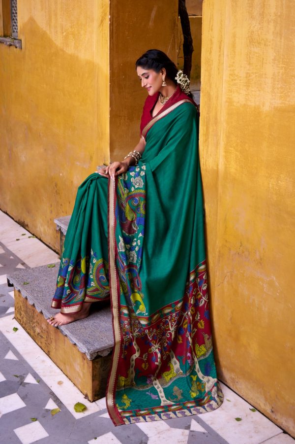 YNF 7048 Firozi Color Polyester Chanderi Kalamkari Weaving Work Saree Casual, Wedding, Festive, Events . Expected Delivery  4-6 Working Days @1499/- only                                | Sarees, Bollywood Sarees, Creative Sarees, Designer Sarees, Embroidered Sarees, Ethnic Saree, Modern Digital sarees, Party Wear Sarees