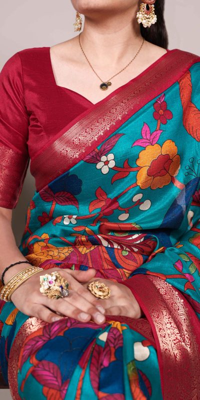 YNF 7047 Firozi Color Tasar Silk Printed With Zari Weaving Work Saree Casual, Wedding, Festive, Events . Expected Delivery  4-6 Working Days @1599/- only                                                                                | Sarees, Bollywood Sarees, Creative Sarees, Designer Sarees, Embroidered Sarees, Ethnic Saree, Modern Digital sarees, Party Wear Sarees