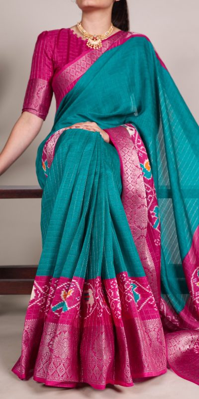 YNF 7029 Firozi Color Tussar Chex Patola Print Weaving Work Border Saree Casual, Wedding, Festive, Events . Expected Delivery  4-6 Working Days @1499/- only                                | Sarees, Bollywood Sarees, Creative Sarees, Designer Sarees, Embroidered Sarees, Ethnic Saree, Modern Digital sarees, Party Wear Sarees