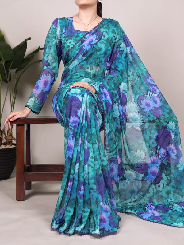 YNF 7037 Firozi Color Weightless Marbal Floral Printed Lace Border Saree Casual, Wedding, Festive, Events . Expected Delivery  4-6 Working Days @1549/- only                                                                                | Sarees, Bollywood Sarees, Creative Sarees, Designer Sarees, Embroidered Sarees, Ethnic Saree, Modern Digital sarees, Party Wear Sarees