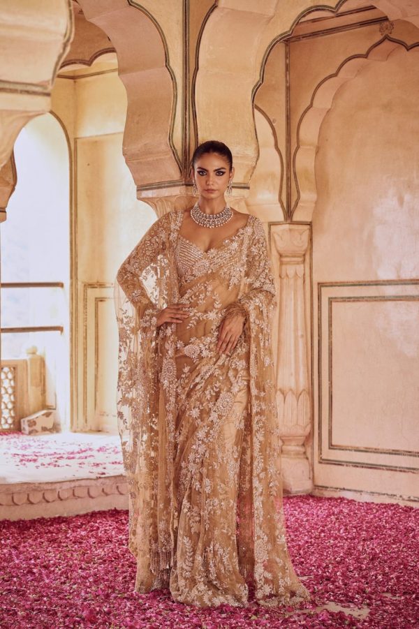 DF 3454 Gold Color Mono Net Multi Sequence Embroidery Work Casual, Wedding, Festive, Events . Expected Delivery  4-6 Working Days @1799/- only                                                                                | Sarees, Bollywood Sarees, Creative Sarees, Designer Sarees, Embroidered Sarees, Ethnic Saree, Modern Digital sarees, Party Wear Sarees