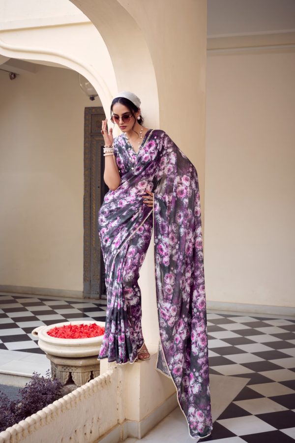 YNF 7042 Gray Color Weightless Marbal Floral Printed Lace Border Saree Casual, Wedding, Festive, Events . Expected Delivery  4-6 Working Days @1549/- only                                                                                | Sarees, Bollywood Sarees, Creative Sarees, Designer Sarees, Embroidered Sarees, Ethnic Saree, Modern Digital sarees, Party Wear Sarees