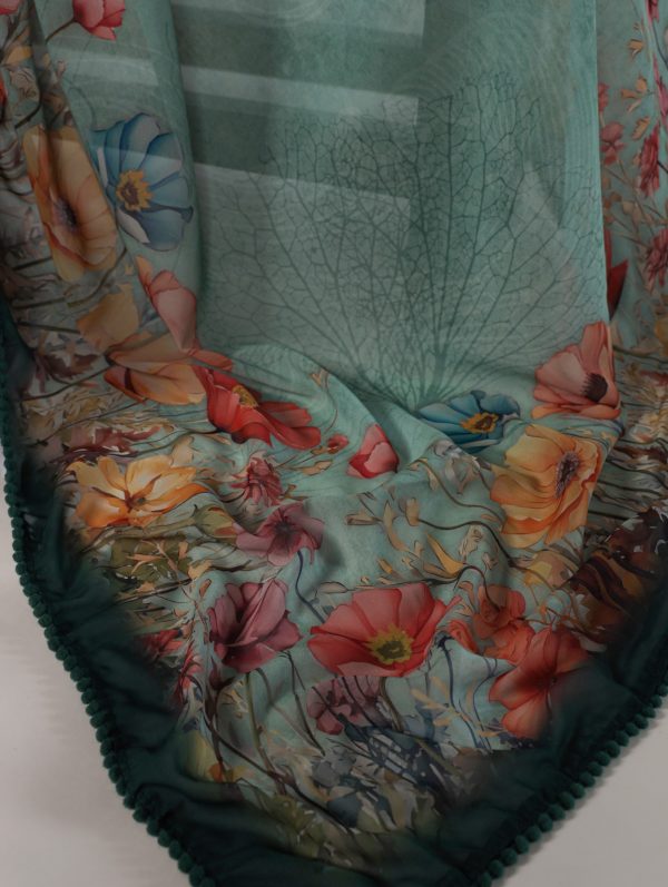 YNF 7009 Green Color Georgette Floral Print With Lace Border Saree Casual, Wedding, Festive, Events . Expected Delivery  4-6 Working Days @1299/- only                                                                                | Sarees, Bollywood Sarees, Creative Sarees, Designer Sarees, Embroidered Sarees, Ethnic Saree, Modern Digital sarees, Party Wear Sarees