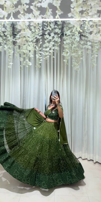 LG 647 Green Color Printed Georgette Real Mirror Work Lehenga Choli Wedding, Party, Festive, Events Etc. Delivery 4-6 Working Days Rs 2099 | Lehenga, Bollywood Lehenga, Creative Lehenga, Designer Lehenga, Embroidered Lehenga, Party Wear Lehenga