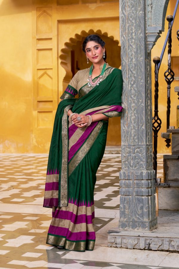 YNF 7049 Green Color Poly Cotton Printed With Zari Weaving Work Saree Casual, Wedding, Festive, Events . Expected Delivery  4-6 Working Days @1699/- only                                                                                | Sarees, Bollywood Sarees, Creative Sarees, Designer Sarees, Embroidered Sarees, Ethnic Saree, Modern Digital sarees, Party Wear Sarees