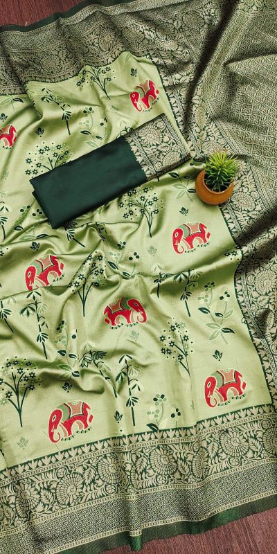 KP 6004 Green Soft Lichi Silk Jacquard Work With Designer Work Saree. Grab it for ₹1499. Delivery 4-6 Working Days. Shop now. | Sarees, Bollywood Sarees, Creative Sarees, Designer Sarees, Embroidered Sarees, Ethnic Saree, Modern Digital sarees, Party Wear Sarees