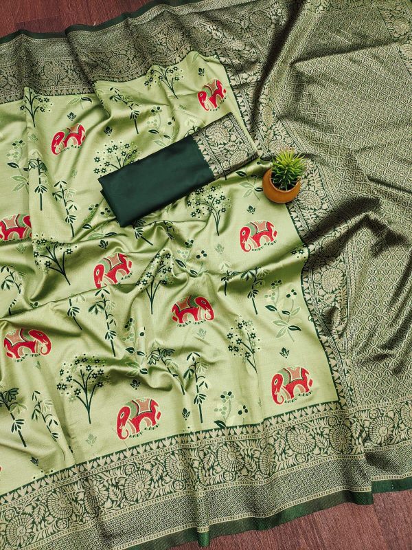 KP 6004 Green Soft Lichi Silk Jacquard Work With Designer Work Saree. Grab it for ₹1499. Delivery 4-6 Working Days. Shop now. | Sarees, Bollywood Sarees, Creative Sarees, Designer Sarees, Embroidered Sarees, Ethnic Saree, Modern Digital sarees, Party Wear Sarees