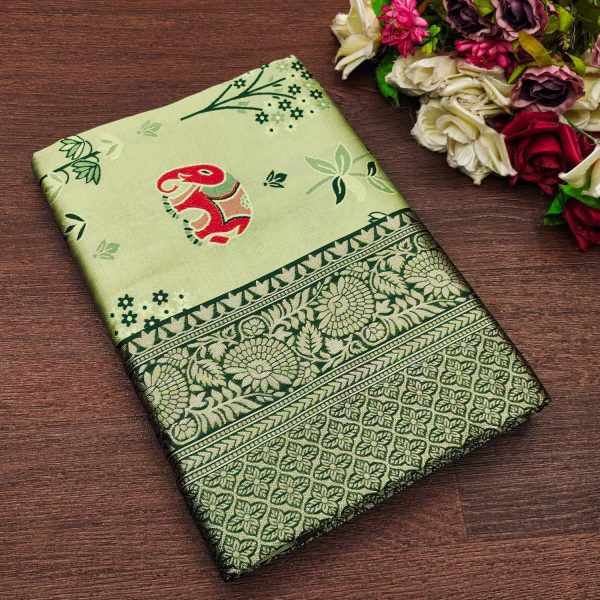 KP 6004 Green Soft Lichi Silk Jacquard Work With Designer Work Saree. Grab it for ₹1499. Delivery 4-6 Working Days. Shop now. | Sarees, Bollywood Sarees, Creative Sarees, Designer Sarees, Embroidered Sarees, Ethnic Saree, Modern Digital sarees, Party Wear Sarees