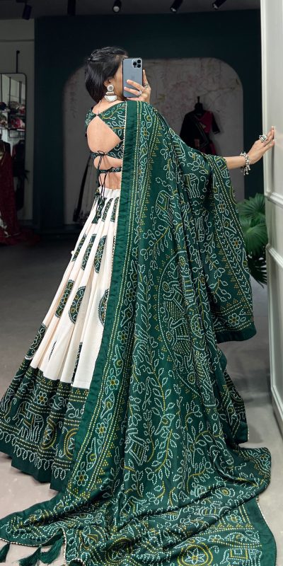 LNB 1229 Green Color Tasar Silk Bandhej Print Lehenga Choli Wedding, Party, Festive, Events Etc. Delivery 4-6 Working Days Rs 2249 | Lehenga, Bollywood Lehenga, Creative Lehenga, Designer Lehenga, Embroidered Lehenga, Party Wear Lehenga