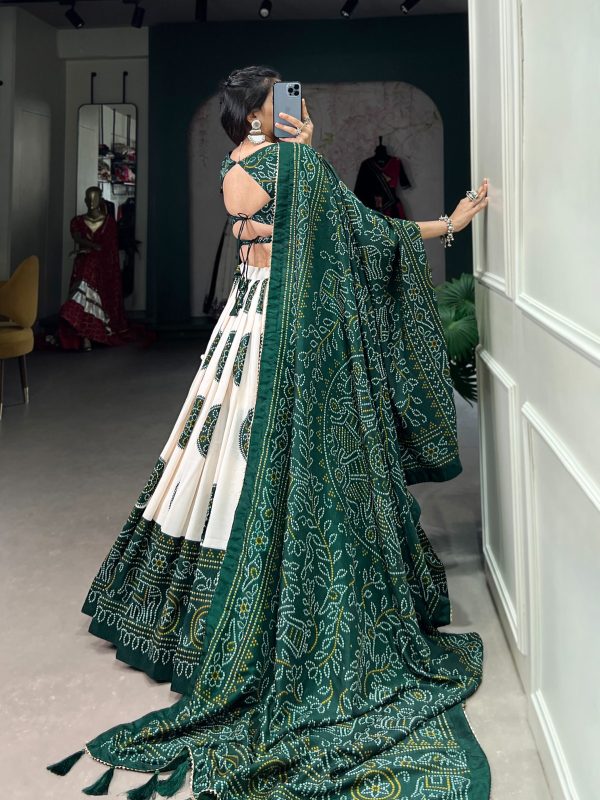 LNB 1229 Green Color Tasar Silk Bandhej Print Lehenga Choli Wedding, Party, Festive, Events Etc. Delivery 4-6 Working Days Rs 2249 | Lehenga, Bollywood Lehenga, Creative Lehenga, Designer Lehenga, Embroidered Lehenga, Party Wear Lehenga