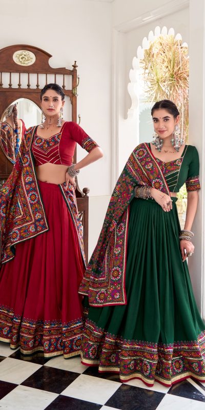 LNB 1243 Green Color Tasar Silk Gamthi Print Embossed Gotta Patti Lace Lehenga Choli Festive Party Wedding, Events etc. Delivery 4-6 Working Days @2999/- | Lehenga, Bollywood Lehenga, Creative Lehenga, Designer Lehenga, Embroidered Lehenga, Party Wear Lehenga