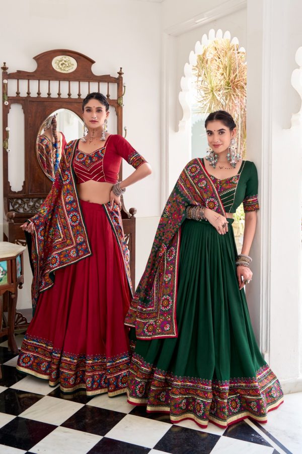 LNB 1243 Green Color Tasar Silk Gamthi Print Embossed Gotta Patti Lace Lehenga Choli Festive Party Wedding, Events etc. Delivery 4-6 Working Days @2999/- | Lehenga, Bollywood Lehenga, Creative Lehenga, Designer Lehenga, Embroidered Lehenga, Party Wear Lehenga