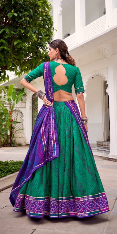 LNB 1250 Green Color Tasar Silk Bandhej Print With Gotta Patti Lace Lehenga Choli Festive Party Wedding, Events etc. Delivery 4-6 Working Days @2149/- | Lehenga, Bollywood Lehenga, Creative Lehenga, Designer Lehenga, Embroidered Lehenga, Party Wear Lehenga