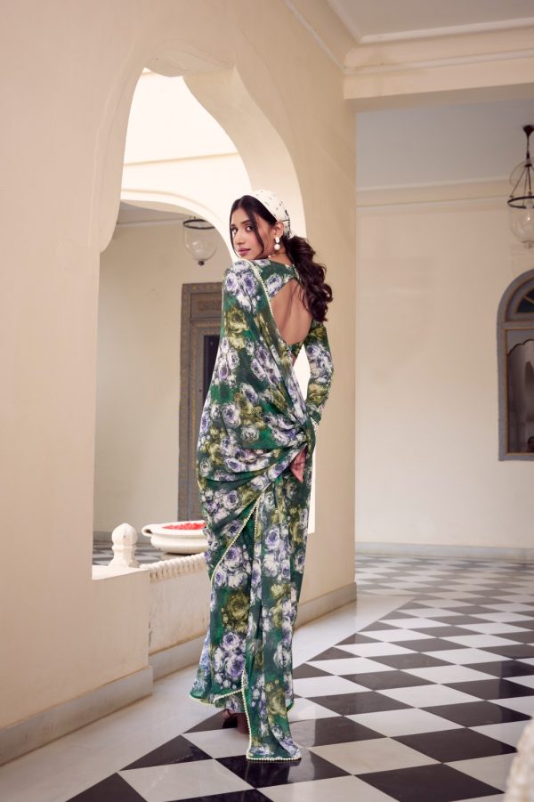 YNF 7042 Green Color Weightless Marbal Floral Printed Lace Border Saree Casual, Wedding, Festive, Events . Expected Delivery  4-6 Working Days @1549/- only                                                                                | Sarees, Bollywood Sarees, Creative Sarees, Designer Sarees, Embroidered Sarees, Ethnic Saree, Modern Digital sarees, Party Wear Sarees