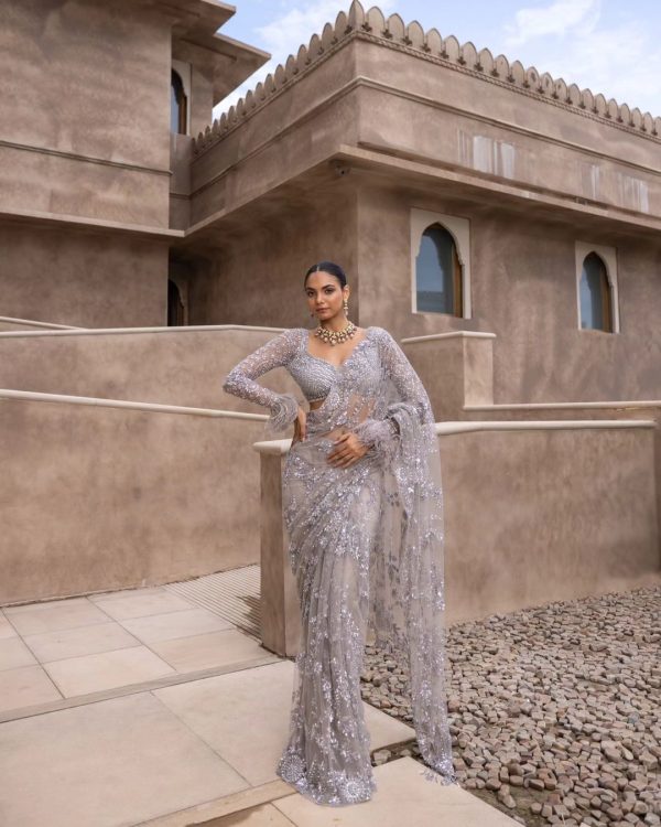 DF 3395 Grey Color Mono Net 5mm Multi & Sequins Embroidery Work Saree Casual, Wedding, Festive, Events . Expected Delivery  4-6 Working Days @1799/- only                                                                                | Sarees, Bollywood Sarees, Creative Sarees, Designer Sarees, Embroidered Sarees, Ethnic Saree, Modern Digital sarees, Party Wear Sarees
