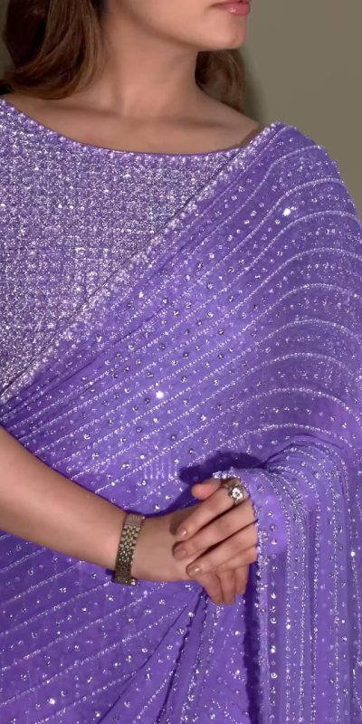 YNF 3452 Lavender Color Georgette Sequins Multy Embroidery Work Saree Casual, Wedding, Festive, Events . Expected Delivery  4-6 Working Days @1799/- only                                                                                | Sarees, Bollywood Sarees, Creative Sarees, Designer Sarees, Embroidered Sarees, Ethnic Saree, Modern Digital sarees, Party Wear Sarees