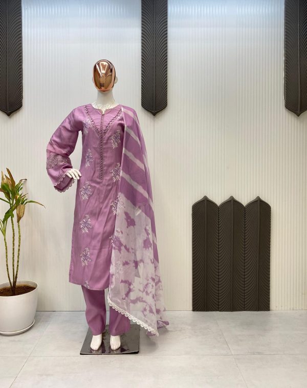 LG 1951 Lavender Color Roman Silk Embroidery Work Front Side Salwar Suit Casual, Wedding, Festive, Events . Expected Delivery  4-6 Working Days @1999/- only      | Jump Suits, Salwar suit, Casual Suits, Creative suits, Designer Suits, Palazzo Suits, Party Wear Suits, Patiala Suits, Straight Suits