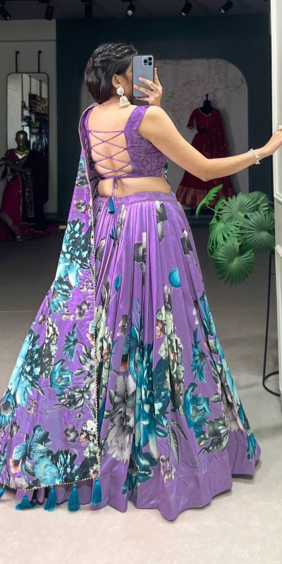 LNB 1225 Lavender Color Tasar Silk Floral Print With Lace Touch Up Lehenga Choli Wedding, Party, Festive, Events Etc. Delivery 4-6 Working Days Rs 2449 | Lehenga, Bollywood Lehenga, Creative Lehenga, Designer Lehenga, Embroidered Lehenga, Party Wear Lehenga