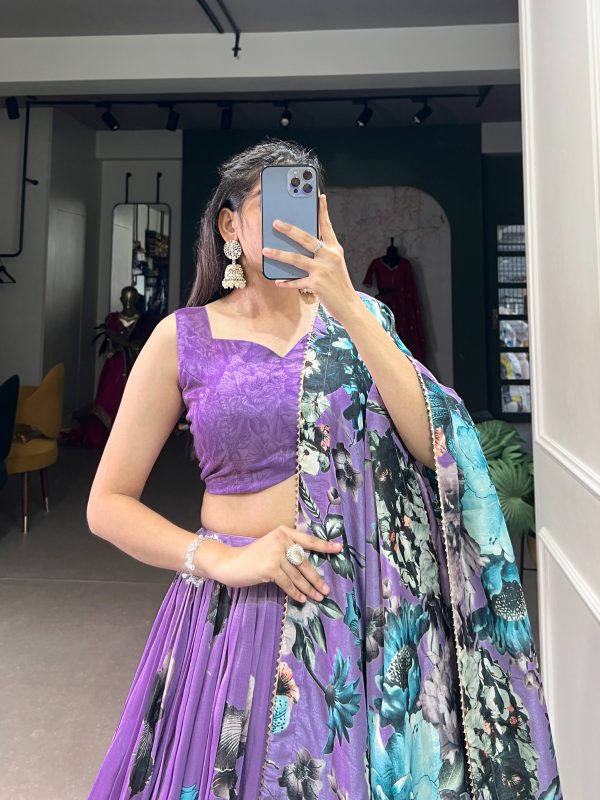 LNB 1225 Lavender Color Tasar Silk Floral Print With Lace Touch Up Lehenga Choli Wedding, Party, Festive, Events Etc. Delivery 4-6 Working Days Rs 2449 | Lehenga, Bollywood Lehenga, Creative Lehenga, Designer Lehenga, Embroidered Lehenga, Party Wear Lehenga