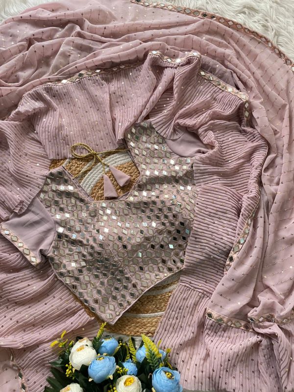 DF 3455 Light Peach Color Faux Georgette Embroidery Sequins Work Saree Casual, Wedding, Festive, Events . Expected Delivery  4-6 Working Days @1999/- only                                                                                | Sarees, Bollywood Sarees, Creative Sarees, Designer Sarees, Embroidered Sarees, Ethnic Saree, Modern Digital sarees, Party Wear Sarees