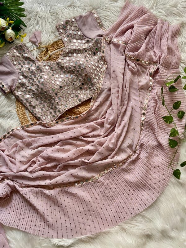 DF 3455 Light Peach Color Faux Georgette Embroidery Sequins Work Saree Casual, Wedding, Festive, Events . Expected Delivery  4-6 Working Days @1999/- only                                                                                | Sarees, Bollywood Sarees, Creative Sarees, Designer Sarees, Embroidered Sarees, Ethnic Saree, Modern Digital sarees, Party Wear Sarees