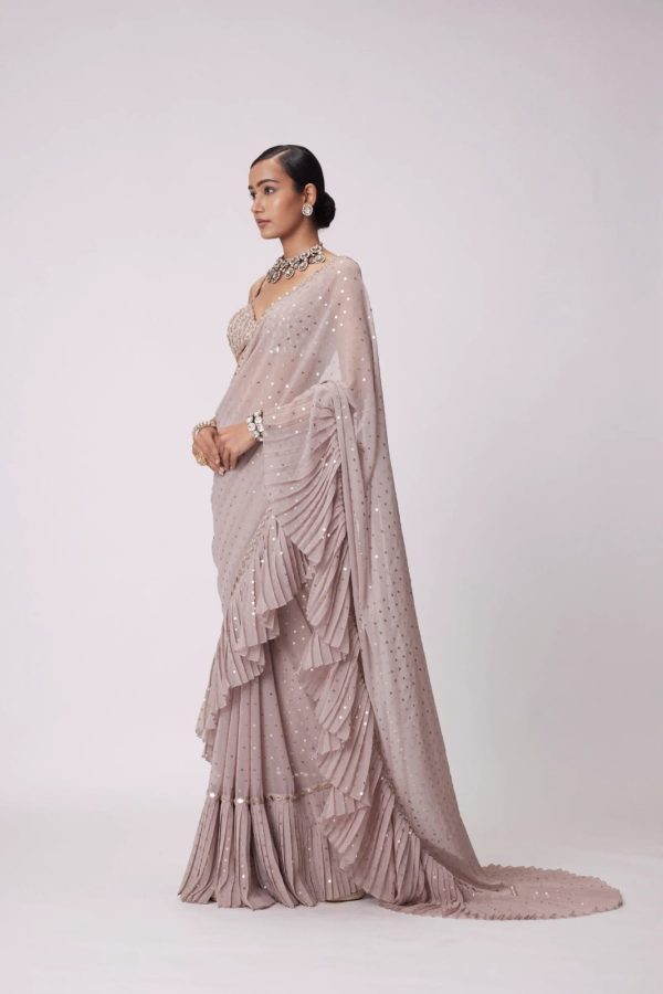 DF 3455 Light Peach Color Faux Georgette Embroidery Sequins Work Saree Casual, Wedding, Festive, Events . Expected Delivery  4-6 Working Days @1999/- only                                                                                | Sarees, Bollywood Sarees, Creative Sarees, Designer Sarees, Embroidered Sarees, Ethnic Saree, Modern Digital sarees, Party Wear Sarees