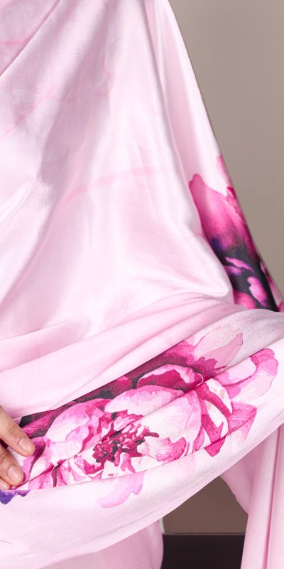 YNF 7054 Light Pink Color Satin Silk Floral Printed Saree Casual, Wedding, Festive, Events . Expected Delivery  4-6 Working Days @1549/- only                                                                                | Sarees, Bollywood Sarees, Creative Sarees, Designer Sarees, Embroidered Sarees, Ethnic Saree, Modern Digital sarees, Party Wear Sarees