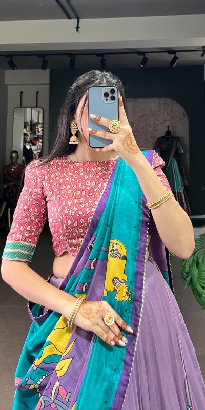 LNB 1235 Light Purple Color Tasar Silk Kalamkari With Foil Work Lehenga Choli Wedding, Party, Festive, Events Etc. Delivery 4-6 Working Days Rs 2499 | Lehenga, Bollywood Lehenga, Creative Lehenga, Designer Lehenga, Embroidered Lehenga, Party Wear Lehenga