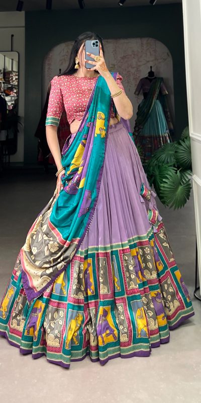 LNB 1235 Light Purple Color Tasar Silk Kalamkari With Foil Work Lehenga Choli Wedding, Party, Festive, Events Etc. Delivery 4-6 Working Days Rs 2499 | Lehenga, Bollywood Lehenga, Creative Lehenga, Designer Lehenga, Embroidered Lehenga, Party Wear Lehenga
