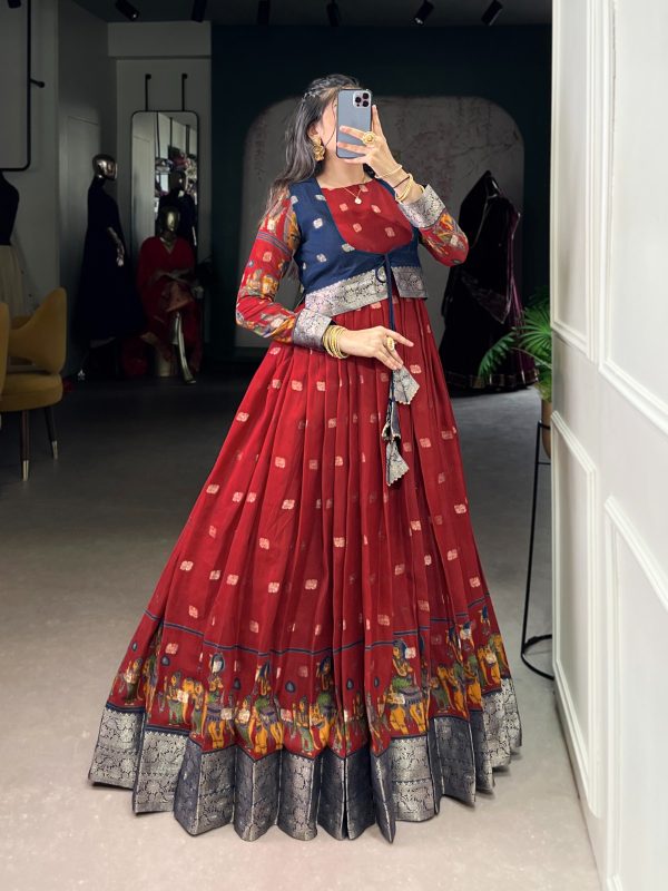 YNF 5031 Maroon Color Poly Cotton Kalamkari Print Zari Weaving Work Gown Casual, Wedding, Festive, Events . Expected Delivery  4-6 Working Days @1999/- only      | Gowns, Bollywood Gowns, Creative Gowns, Designer Gowns, Embroidered Gowns, Party Wear Gowns
