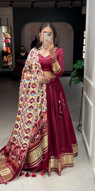 LNB 1653 Maroon Color Gaji Silk Dyeing With Lagdi patta Lehenga Choli Wedding, Party, Festive, Events Etc. Delivery 4-6 Working Days Rs 3499 | Lehenga, Bollywood Lehenga, Creative Lehenga, Designer Lehenga, Embroidered Lehenga, Party Wear Lehenga