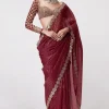 DF 3429 Maroon Color Faux Georgette 5mm Sequence Work Saree Casual, Wedding, Festive, Events . Expected Delivery  4-6 Working Days @2199/- only                                                 | Sarees, Bollywood Sarees, Creative Sarees, Designer Sarees, Embroidered Sarees, Ethnic Saree, Modern Digital sarees, Party Wear Sarees
