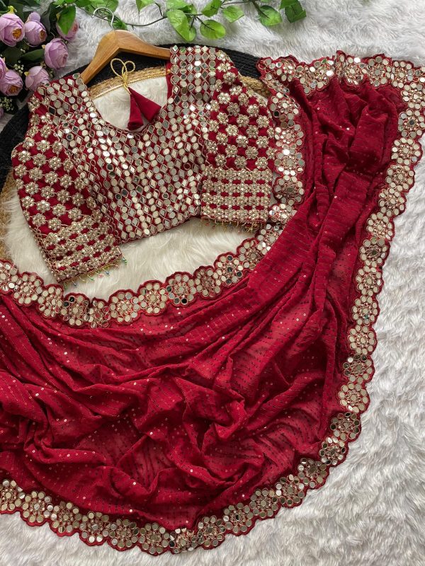 DF 3429 Maroon Color Faux Georgette 5mm Sequence Work Saree Casual, Wedding, Festive, Events . Expected Delivery  4-6 Working Days @2199/- only                                                 | Sarees, Bollywood Sarees, Creative Sarees, Designer Sarees, Embroidered Sarees, Ethnic Saree, Modern Digital sarees, Party Wear Sarees