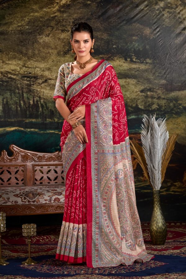 YNF 7209 Maroon Color Green Silk Fusion Print Madhubani Bandhej Saree Casual, Wedding, Festive, Events . Expected Delivery  4-6 Working Days @1499/- only                                                                                | Sarees, Bollywood Sarees, Creative Sarees, Designer Sarees, Embroidered Sarees, Ethnic Saree, Modern Digital sarees, Party Wear Sarees