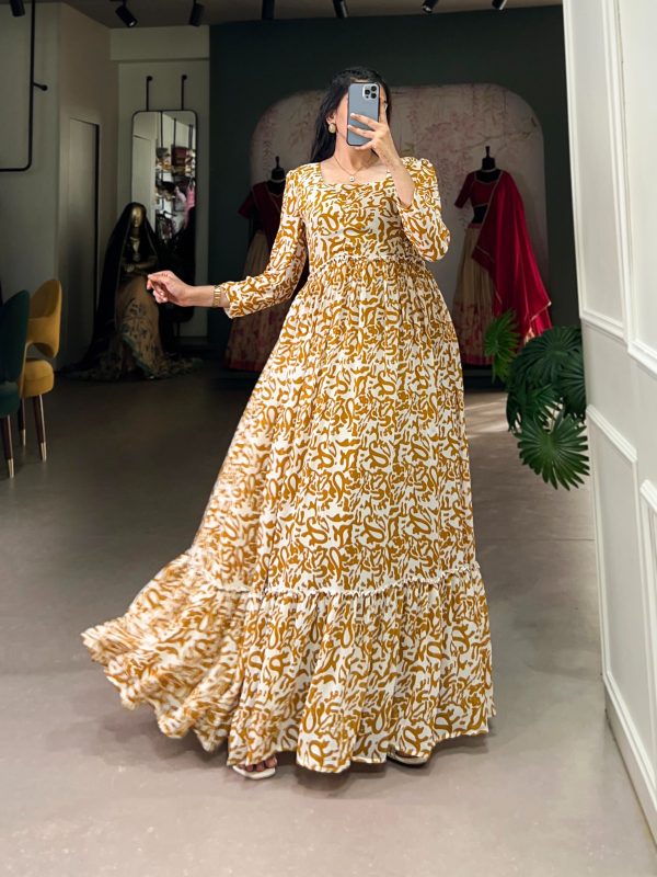 YNF 5016 Mustard Color Georgette Plain Sequins Embroidery Lace Gown Casual, Wedding, Festive, Events . Expected Delivery  4-6 Working Days @1599/- only      | Gowns, Bollywood Gowns, Creative Gowns, Designer Gowns, Embroidered Gowns, Party Wear Gowns