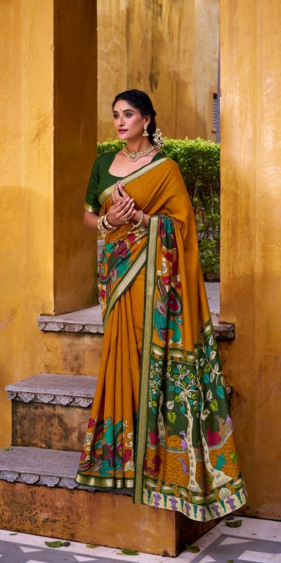 YNF 7048 Mustard Color Polyester Chanderi Kalamkari Weaving Work Saree Casual, Wedding, Festive, Events . Expected Delivery 4-6 Working Days @1499/- only | Sarees, Bollywood Sarees, Creative Sarees, Designer Sarees, Embroidered Sarees, Ethnic Saree, Modern Digital sarees, Party Wear Sarees